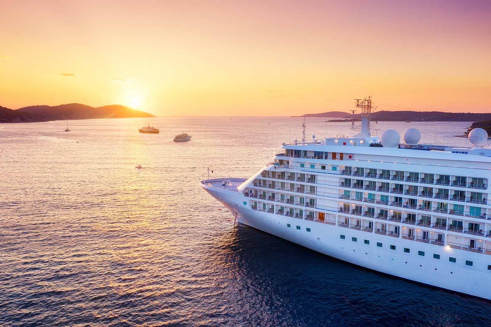 Aerial view of a cruise ship at sea